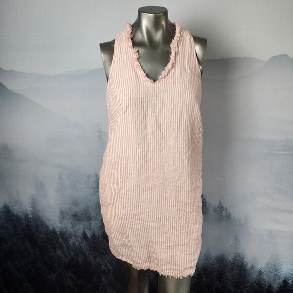 Tommy Bahama Mini Cabana Pink Striped Linen Fringe Shift Dress | Women's S/P - Picture 1 of 15